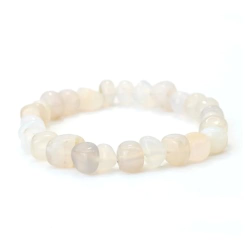 Natürliches Unregelmäßiges Stein-Stretch-Perlenarmband, Unisex, Verstellbar, Buntes Achat-Jade-Paararmband, Boho-Sommer-Strand-Armreif, Geschenke für Partner und Freunde, Weiß von KNDSSMY