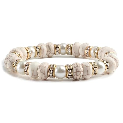 Naturstein Handgefertigtes Perlenarmband Unisex, 10mm Weiß Türkis Verstellbares Stretcharmband Perlen Yoga Armreif Weihnachten Geburtstag Valentinstag Gold 10mm Naturstein Handgefertigtes Perlenarmband Unisex, 10mm Weiß Türkis Verstellbares Stretcharmband Perlen Yoga Armreif Weihnachten Geburtstag Valentinstag Gold 10mm von KNDSSMY