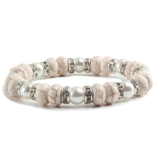 Naturstein Handgefertigtes Perlenarmband Unisex, 10mm Weiß Türkis Verstellbares Stretcharmband Perlen Yoga Armreif Weihnachten Geburtstag Valentinstag Silber 10mm Naturstein Handgefertigtes Perlenarmband Unisex, 10mm Weiß Türkis Verstellbares Stretcharmband Perlen Yoga Armreif Weihnachten Geburtstag Valentinstag Silber 10mm von KNDSSMY