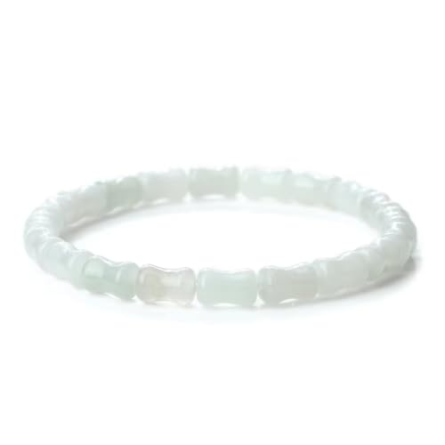 Naturstein Handgefertigtes Perlenarmband Unisex, Bambusgelenkform Weiße Jade Stretcharmband Verstellbar Paar Yoga Armreif Weihnachten Geburtstag Weiß von KNDSSMY
