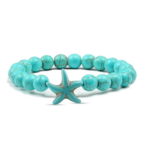 Stretch Perlenarmband aus Naturstein, 8mm, Blau Türkis, Verstellbares Armband mit Seestern Anhänger, Unisex Armreif für Sommer und Strand, Stilvoll und Charmant, 8mm Stretch Perlenarmband aus Naturstein, 8mm, Blau Türkis, Verstellbares Armband mit Seestern Anhänger, Unisex Armreif für Sommer und Strand, Stilvoll und Charmant, 8mm von KNDSSMY