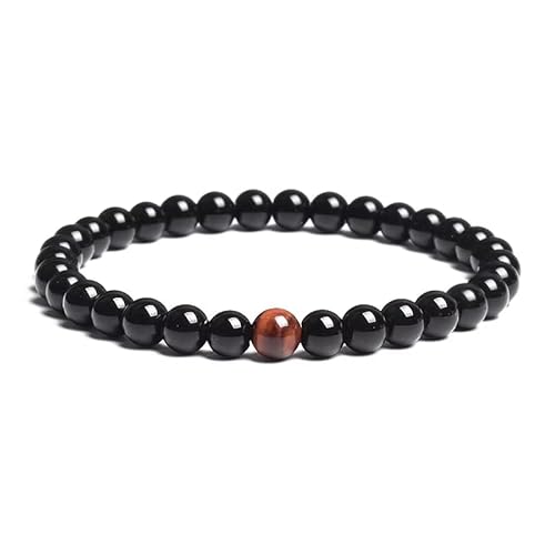 Stretch-Perlenarmband aus Naturstein Für Männer und Jungen, 6mm Schwarze Achate mit Einzelnem Rot-Gelben Tigerauge-Stein, Verstellbares Herrenarmband, Stilvoll und Schlicht, Rot, 6mm Stretch-Perlenarmband aus Naturstein Für Männer und Jungen, 6mm Schwarze Achate mit Einzelnem Rot-Gelben Tigerauge-Stein, Verstellbares Herrenarmband, Stilvoll und Schlicht, Rot, 6mm von KNDSSMY