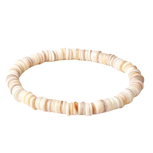 Vintage Natürliche Muschel Handgemachte Perlenarmbänder, 6mm Weiß Gelb Perlmutt Armbänder Unisex, Mode Geburtstag Party Armreif Geschenke Freundschaft 6mm von KNDSSMY