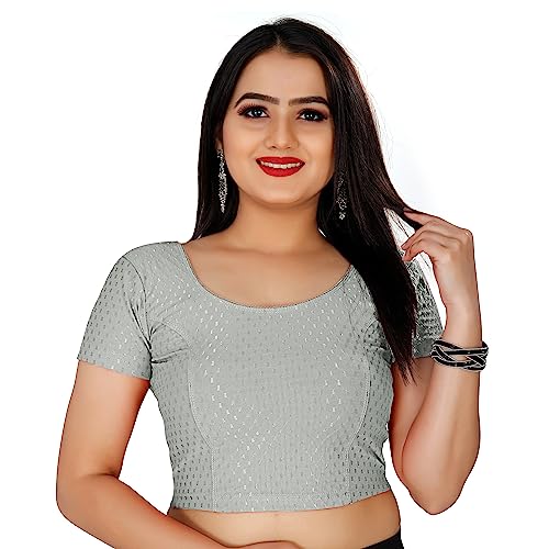 Damen Baumwolle Fertig Saree Bluse Dehnbar Crop Top Choli Bustier Top, Grau (Ash Grey), XX-Large von KNETLI