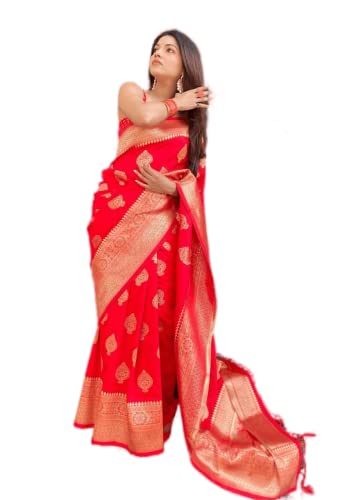 KNETLI Banarasi Seiden-Sari für Damen, traditioneller Zari-Arbeits-Sari für Damen, mit nicht genähter Bluse, rose, Einheitsgröße von KNETLI