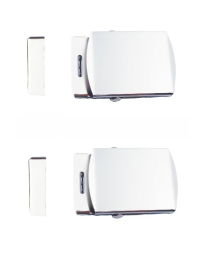 KNIFIUS Klassische Militär Slider Stil Gürtelschnalle mit Endspitze, glänzende Silber Beschichtung Armee Kleidungsstück Schnalle, Pack von 2-Sets (40mm) von KNIFIUS