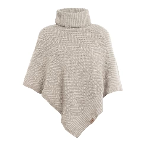 KNIT FACTORY - Amber Gestrickter Poncho - Damen Strickponcho mit Rollkragen - Umschlagponcho mit Fisgrätmuster - Damen Poncho aus Wolle und Polyacryl - Hochwertige Qualität - Iced Clay/Beige von KNIT FACTORY