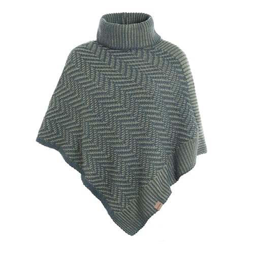 KNIT FACTORY - Amber Gestrickter Poncho - Damen Strickponcho mit Rollkragen - Umschlagponcho mit Fisgrätmuster - Damen Poncho aus Wolle und Polyacryl - Hochwertige Qualität - Laurel/Urban Green von KNIT FACTORY
