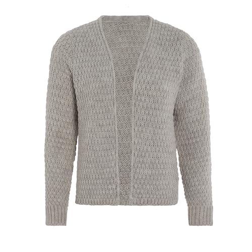 KNIT FACTORY - Becky Strickjacke - Kurzer Damen Strickjacke - Cardigan mit Wolle - Gestrickte Jacke in Hüfthöhe - Hochwertige Qualität - Iced Clay - 40/42 von KNIT FACTORY