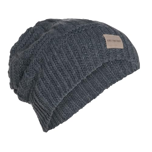 KNIT FACTORY - Bobby Mütze - Strickmütze für Damen und Herren - Slouch Beanie mit Wolle - Hochwertige Qualität - Anthrazit von KNIT FACTORY