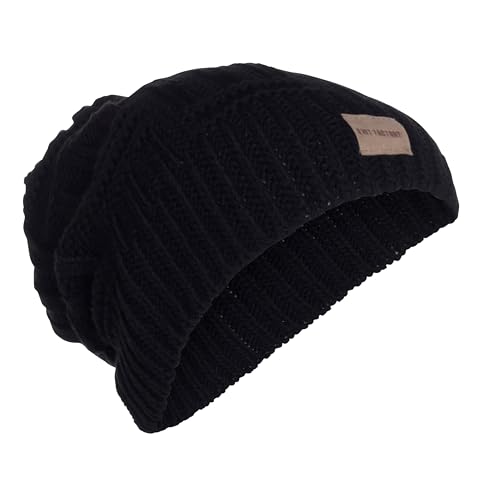 KNIT FACTORY - Bobby Mütze - Strickmütze für Damen und Herren - Slouch Beanie mit Wolle - Hochwertige Qualität - Schwarz von KNIT FACTORY