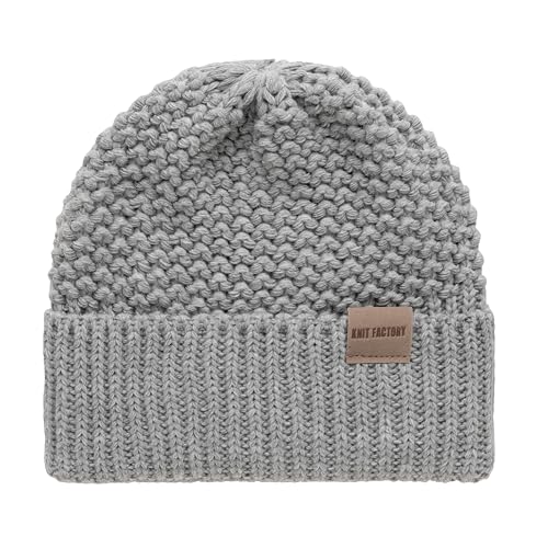 KNIT FACTORY - Carry Mütze - Strickmütze für Damen und Herren - Beanie - Wintermütze mit Wolle - Robusten Look - Hochwertige Qualität - Grau von KNIT FACTORY