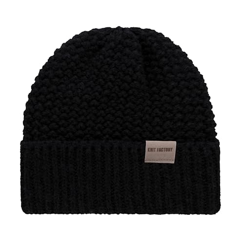 KNIT FACTORY - Carry Mütze - Strickmütze für Damen und Herren - Beanie - Wintermütze mit Wolle - Robusten Look - Hochwertige Qualität - Schwarz von KNIT FACTORY