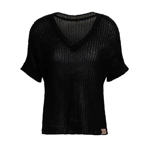 KNIT FACTORY - Daisy Damen Strickpullover - Frühling und Sommer Pulli - Pullover mit V-Ausschnit und Kurze Ärmeln - Oberteile aus 80% Recycelte Baumwolle - Schwarz - 36/44 von KNIT FACTORY