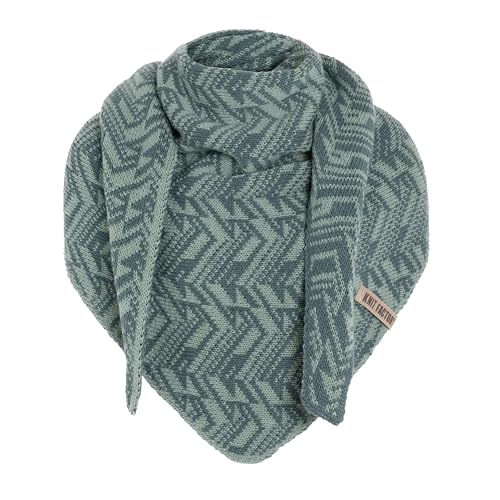 KNIT FACTORY - Dreiecksschal Josh - Damen Strickschal mit Wolle - Umschlagtuch für den Herbst und Winter - Winterschal - Dreieckstuch - XXL Schal - 200x70 cm - Laurel/Stone Green von KNIT FACTORY