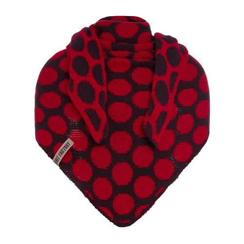 KNIT FACTORY - Dreiecksschal Liva - Damen Strickschal mit Wolle - Gestrickten Schal mit Punkt-Muster - Hochwertige Qualität - XXL Schal - 180x75 cm - Aubergine/Bright Red von KNIT FACTORY