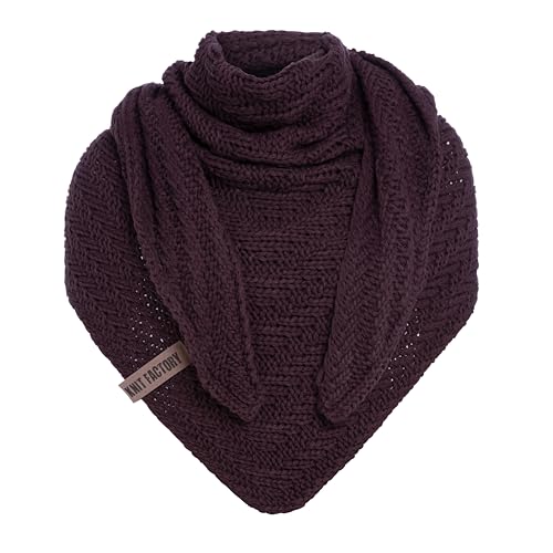 Knit Factory - Dreiecksschal Sally - Damen Strickschal mit Wolle - Grob gestrickten Schal - Hochwertige Qualität - XXL Schal - 220x85 cm - Aubergine von KNIT FACTORY