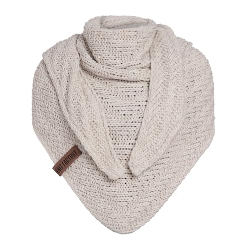 KNIT FACTORY - Dreiecksschal Sally - Damen Strickschal mit Wolle - Grob gestrickten Schal - Hochwertige Qualität - XXL Schal - 220x85 cm - Beige von KNIT FACTORY