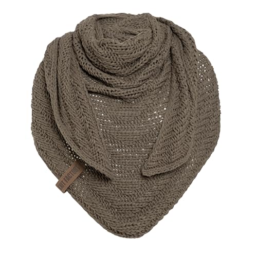 KNIT FACTORY - Dreiecksschal Sally - Damen Strickschal mit Wolle - Grob gestrickten Schal - Hochwertige Qualität - XXL Schal - 220x85 cm - Cappuccino von KNIT FACTORY