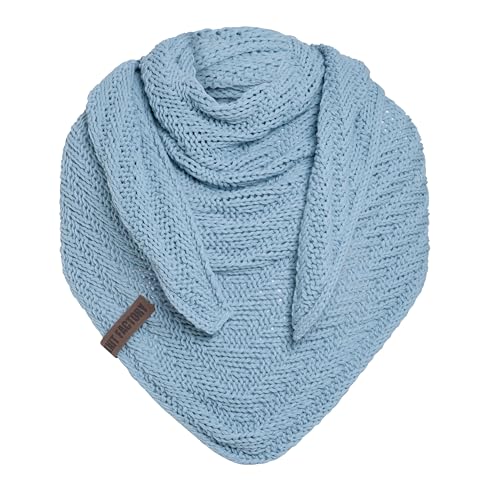 KNIT FACTORY - Dreiecksschal Sally - Damen Strickschal mit Wolle - Grob gestrickten Schal - Hochwertige Qualität - XXL Schal - 220x85 cm - Celeste von KNIT FACTORY