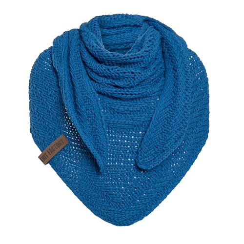 KNIT FACTORY - Dreiecksschal Sally - Damen Strickschal mit Wolle - Grob gestrickten Schal - Hochwertige Qualität - XXL Schal - 220x85 cm - Cobalt von KNIT FACTORY