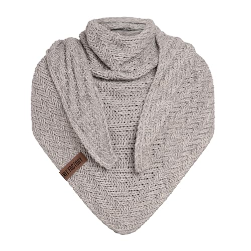 KNIT FACTORY - Dreiecksschal Sally - Damen Strickschal mit Wolle - Grob gestrickten Schal - Hochwertige Qualität - XXL Schal - 220x85 cm - Grau/Beige von KNIT FACTORY