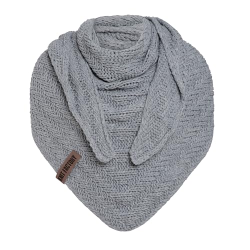 Knit Factory - Dreiecksschal Sally - Damen Strickschal mit Wolle - Grob gestrickten Schal - Hochwertige Qualität - XXL Schal - 220x85 cm - Grau von KNIT FACTORY