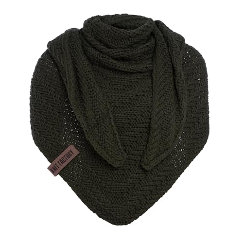 KNIT FACTORY - Dreiecksschal Sally - Damen Strickschal mit Wolle - Grob gestrickten Schal - Hochwertige Qualität - XXL Schal - 220x85 cm - Khaki von KNIT FACTORY
