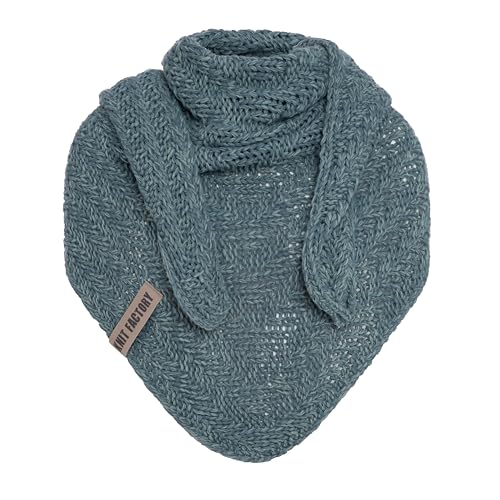 Knit Factory - Dreiecksschal Sally - Damen Strickschal mit Wolle - Grob gestrickten Schal - Hochwertige Qualität - XXL Schal - 220x85 cm - Laurel/Stone green von KNIT FACTORY