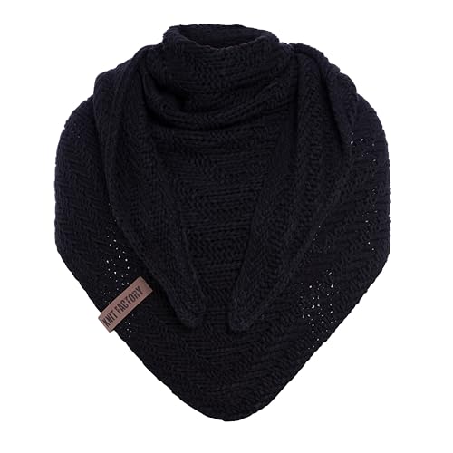 KNIT FACTORY - Dreiecksschal Sally - Damen Strickschal mit Wolle - Grob gestrickten Schal - Hochwertige Qualität - XXL Schal - 220x85 cm - Navy von KNIT FACTORY