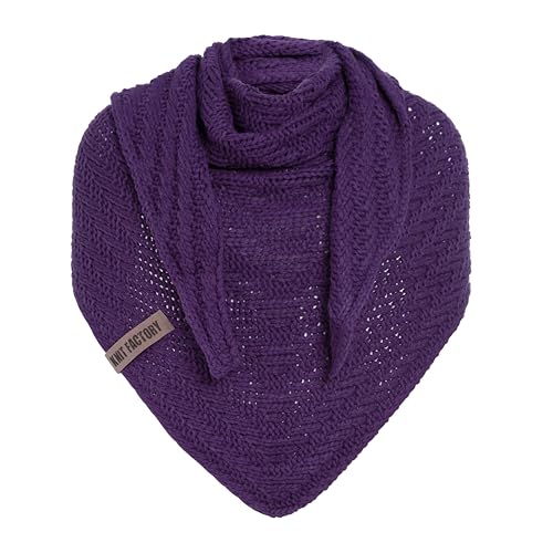 Knit Factory - Dreiecksschal Sally - Damen Strickschal mit Wolle - Grob gestrickten Schal - Hochwertige Qualität - XXL Schal - 220x85 cm - Purple von KNIT FACTORY