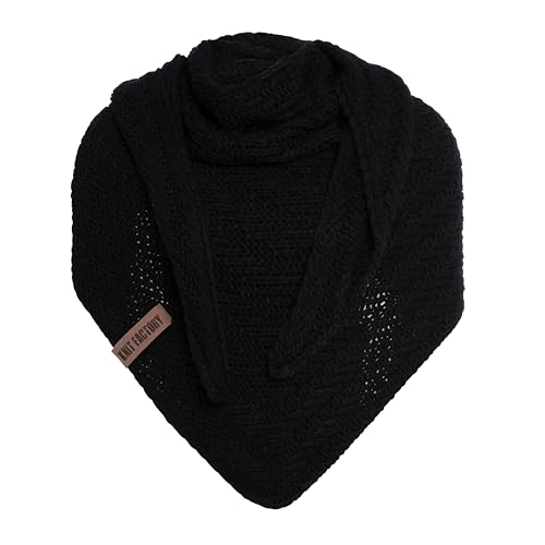 KNIT FACTORY - Dreiecksschal Sally - Damen Strickschal mit Wolle - Grob gestrickten Schal - Hochwertige Qualität - XXL Schal - 220x85 cm - Schwarz von KNIT FACTORY