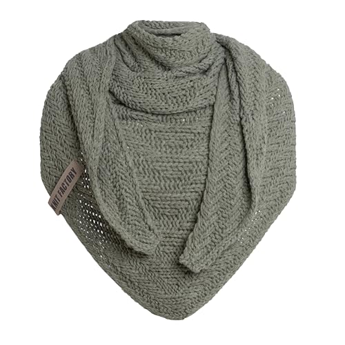 KNIT FACTORY - Dreiecksschal Sally - Damen Strickschal mit Wolle - Grob gestrickten Schal - Hochwertige Qualität - XXL Schal - 220x85 cm - Urban Green von KNIT FACTORY