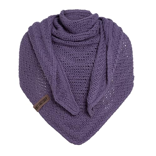 Knit Factory - Dreiecksschal Sally - Damen Strickschal mit Wolle - Grob gestrickten Schal - Hochwertige Qualität - XXL Schal - 220x85 cm - Violett von KNIT FACTORY