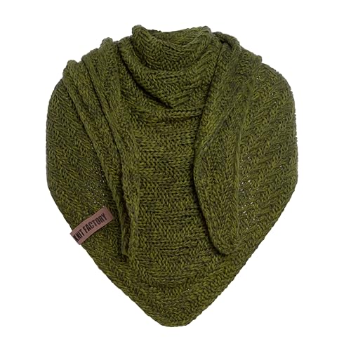 Knit Factory - Dreiecksschal Sally - Damen Strickschal mit Wolle - Grob gestrickten Schal - Hochwertige Qualität - XXL Schal - 220x85 cm - Moosgrün/Khaki von KNIT FACTORY