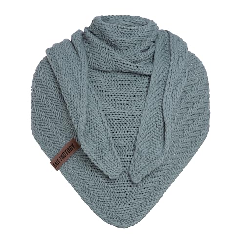 KNIT FACTORY - Dreiecksschal Sally - Damen Strickschal mit Wolle - Grob gestrickten Schal - Hochwertige Qualität - XXL Schal - 220x85 cm - Stone Green von KNIT FACTORY