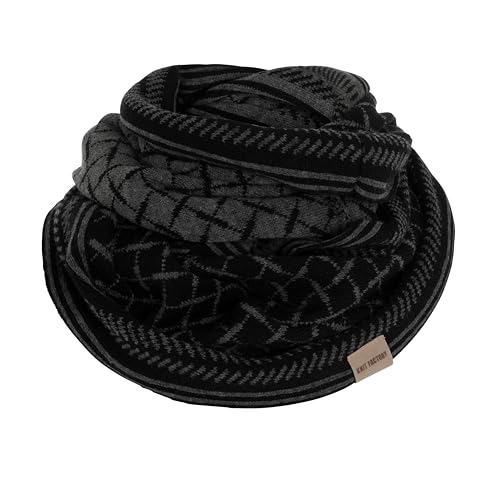 KNIT FACTORY - Dusk Loop Schal - Feingestrickter Schlauchschal - Herbst & Winter Essentials - Zeitloses Mode-Accessoire - Für Damen und Herren - Strickschal mit Wolle - Schwarz/Anthrazit von KNIT FACTORY