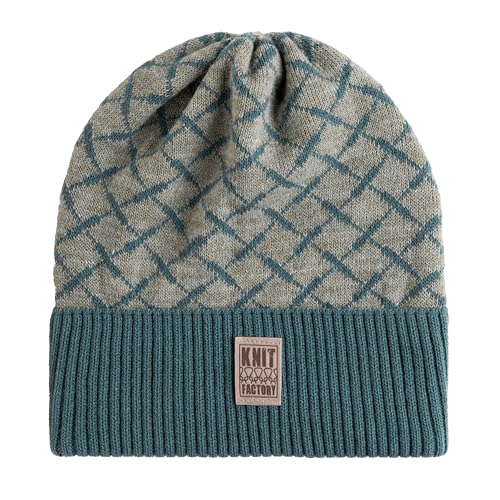 KNIT FACTORY - Dusk Mütze - Strickmütze für Damen und Herren - Beanie - Herbst & Winter Essentials - Wintermütze mit Karomuster - Mütze mit Wolle - Hochwertige Qualität - Laurel/Urban Green von KNIT FACTORY