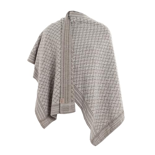 KNIT FACTORY - Dusk Poncho Cape - Elegant Gestrickter Damen Cape - Wickelschal mit Wolle - Hochwertige Qualität - Marron/Iced Clay von KNIT FACTORY