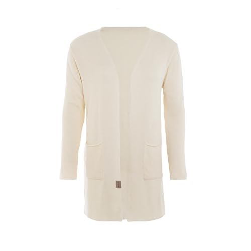 KNIT FACTORY - Ella Lange Strickjacke - Lange Damen Strickjacke - Grobstrickjacke Damen - Strickjacke für den Frühling und Sommer - Strickweste - Cardigan mit Baumwolle - 36/38 - Beige von KNIT FACTORY