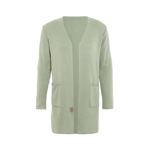 KNIT FACTORY - Ella Lange Strickjacke - Lange Damen Strickjacke - Grobstrickjacke Damen - Strickjacke für den Frühling und Sommer - Strickweste - Cardigan mit Baumwolle - 36/38 - Sage Green von KNIT FACTORY