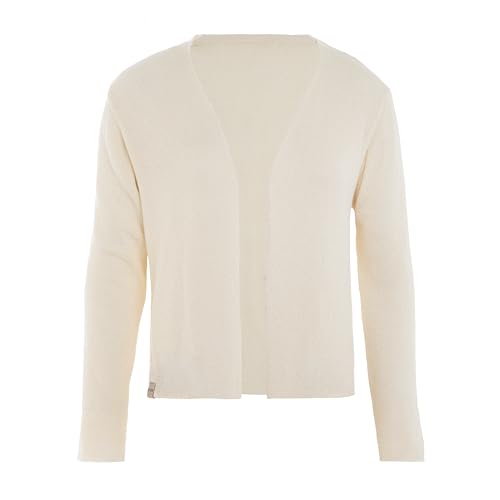 KNIT FACTORY - Ella Strickjacke - Kurzer Damen Strickjacke - Kurzjacke Damen - Strickjacke für den Frühling und Sommer - Strickweste - Cardigan mit Baumwolle - Hüfthöhe - 40/42 - Beige von KNIT FACTORY