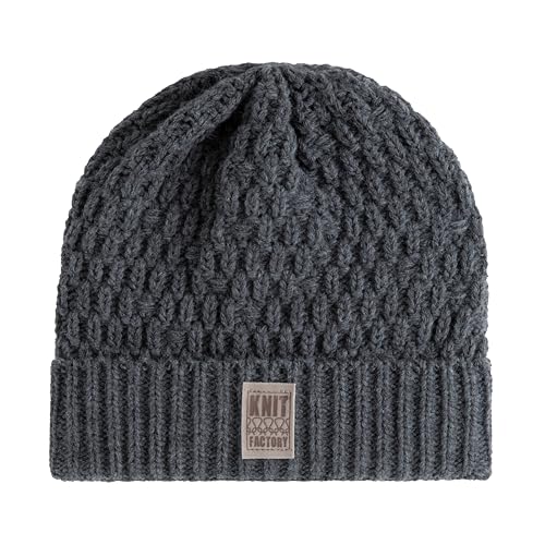 KNIT FACTORY - Jaida Mütze - Strickmütze für Damen und Herren - Beanie - Wintermütze mit Wolle - Hochwertige Qualität - Anthrazit von KNIT FACTORY