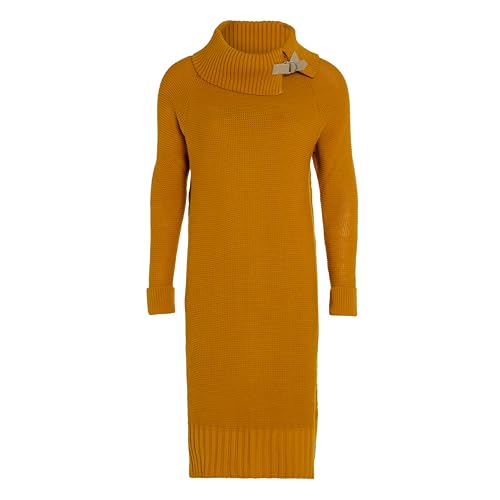 Knit Factory - Jamie Strickkleid - Locker - Kleid - Kleid damen - Herbst & Winter Essentials - Zeitloses Mode-Accessoire - Sitzendes - Mit Lange Ärmel - Reicht bis zum Knie - Ocker von KNIT FACTORY