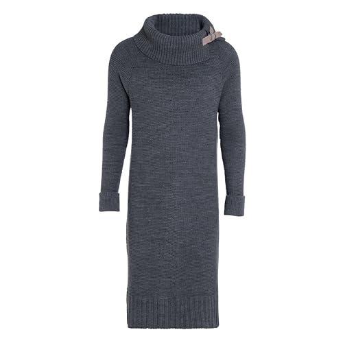 KNIT FACTORY - Jamie Strickkleid - Locker - Kleid - Kleid Damen - Herbst & Winter Essentials - Zeitloses Mode-Accessoire - Sitzendes - Mit Lange Ärmel - Reicht bis zum Knie - Anthrazit von KNIT FACTORY