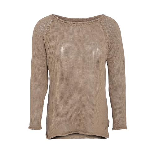 KNIT FACTORY - Jasmin Damen Strickpullover - Herbst und Winter Pulli - Pullover mit Rundhalsausschnit und Lange Ärmeln - Oberteile aus 80% Recycelte Baumwolle - Leinen - 40/42 von KNIT FACTORY
