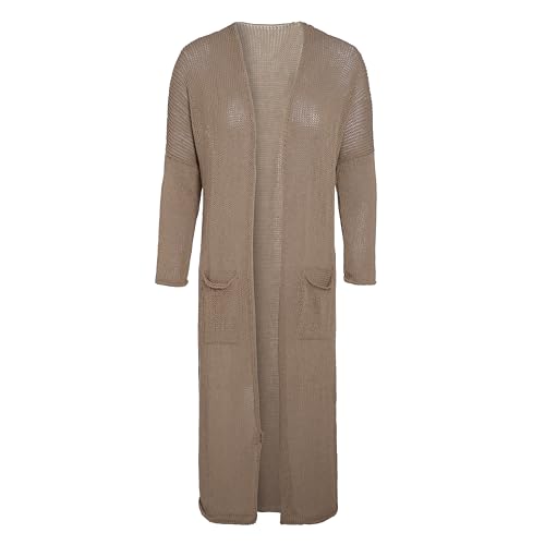 KNIT FACTORY - Jasmin Lange Strickjacke - Damen gestrickte Jacke aus 80% Recycelte Baumwolle - Cardigan mit Hochwertige Qualität - Leinen - 36/38 - Mit Taschen von KNIT FACTORY