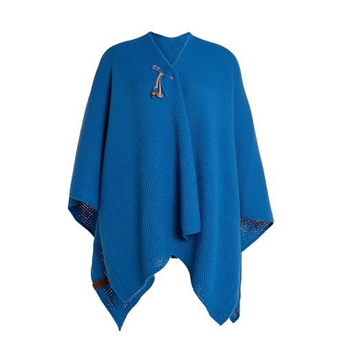 KNIT FACTORY - Jazz Poncho - Elegant Gestrickter Damen Cape - Wickelschal mit Wolle - Hochwertige Qualität - Cobalt von KNIT FACTORY