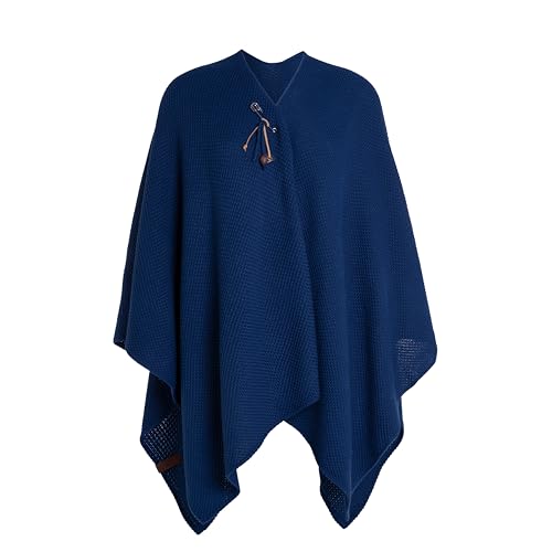 KNIT FACTORY - Jazz Poncho - Elegant Gestrickter Damen Cape - Wickelschal mit Wolle - Hochwertige Qualität - Kings Blue von KNIT FACTORY