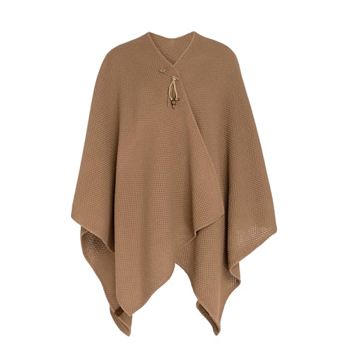 KNIT FACTORY - Jazz Poncho - Elegant Gestrickter Damen Cape - Wickelschal mit Wolle - Hochwertige Qualität - Nude von KNIT FACTORY